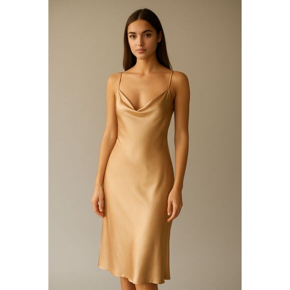 Princess Polly Long Satin Slip Dress Formal Gold sz. 8 #RR - Picture 1 of 9